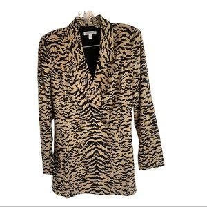 New Good American Women's Double Breasted Zebra Sand Blazer Tan/Black Sz 0